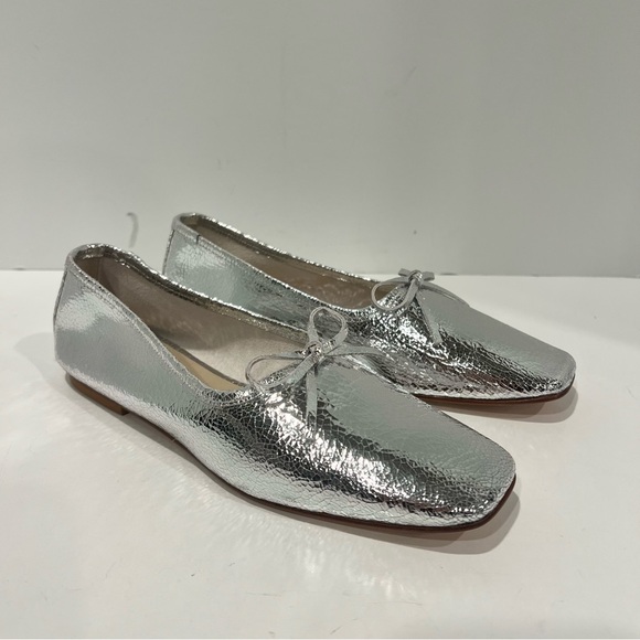 Freda Salvador Jada Square Toe metallic Silver Leather Shoes Ballet Flat Size 9 - Picture 12 of 16